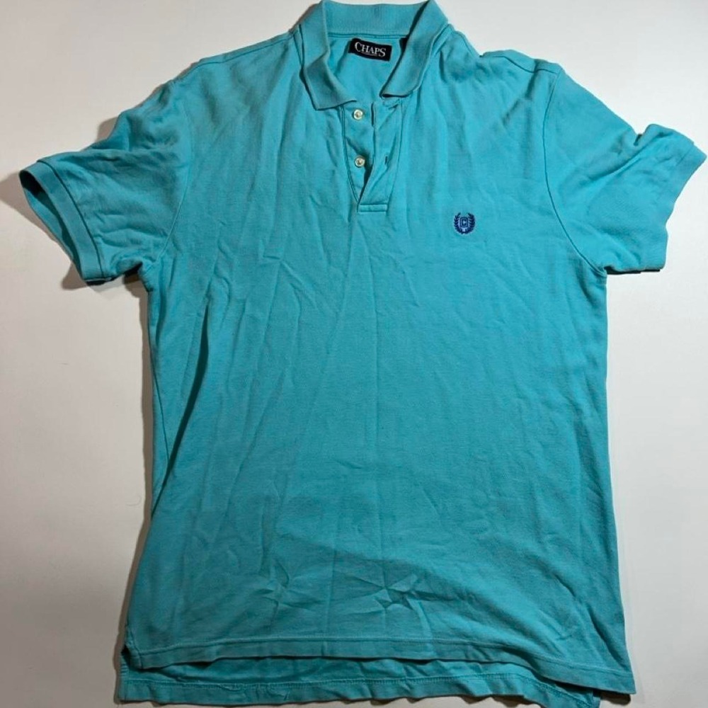 Chaps Polo Shirt Mens Size M Turquoise Blue Short Sleeve
